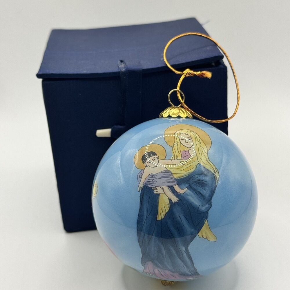 Vintage Li Bien Nativity Glass Ornament Holy Family Three Kings Blue Christmas
